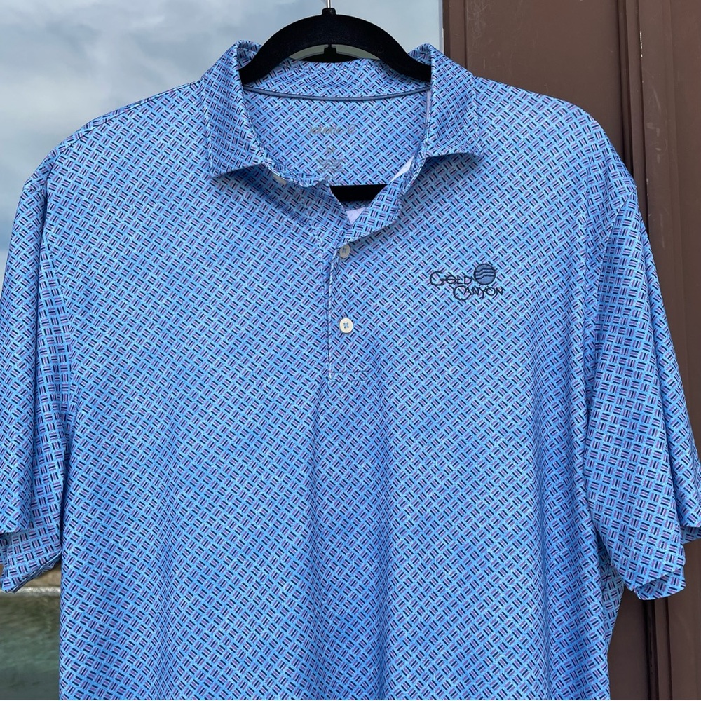 Johnnie-O Blue/Pink Patterned "Gold Canyon" Golf Polo M